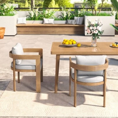 Sillas de comedor Boucle modernas con brazos y marco de aluminio, juego de 2 Foto 1 de 2