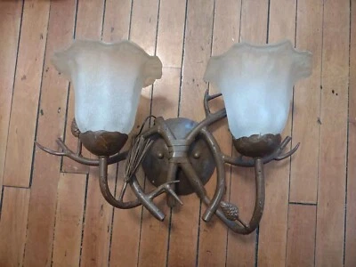  Kalco ?  Wall Sconce Light Double Arms Pinecone Rustic Den Pine Cabin Retreat - Image 1 of 4
