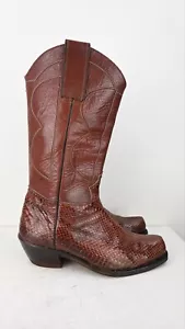 Vintage unbranded exotic leather cowboy boots in bourban size EU42/UK7.5/USM8.5 - Picture 1 of 13