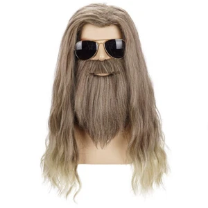 Peluca Morvally Larga Rizada Sucia Gris Marrón Bigote Barba Hombre Adulto Cosplay Héroe - Imagen 1 de 15