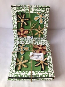 Two Boxes Anthropologie x Sarah Campbell 8 Rattan Flower Napkin Rings - Picture 1 of 6