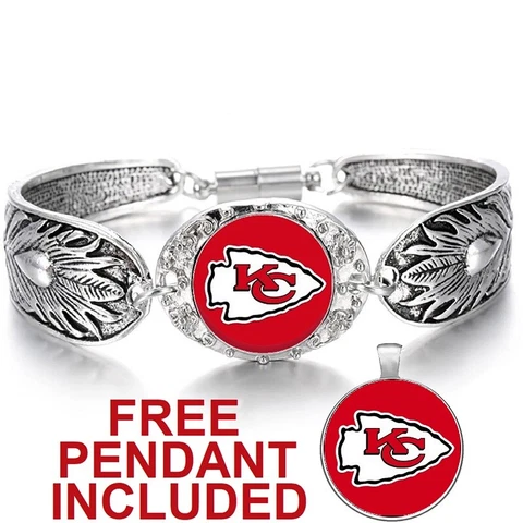 Kansas City Chiefs Women's Sterling Silver Bracelet Football Gift w Gift Pkg D3 Cover