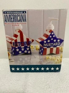 American Flag Mustard & Ketchup Pump Dispenser Set new in box - Picture 1 of 2