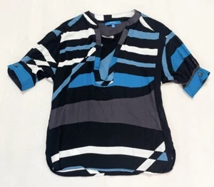 Derek Lam For Design Nation Gr. XS gestreift Viskose abstrakt schwarz blau weiß Top  - Bild 1 von 6