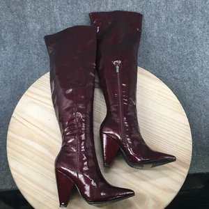 Forever 21 Boots Womens 5 Tall Over The Knee Pointed Toe Zip Heels Pull On Red - Picture 1 of 14