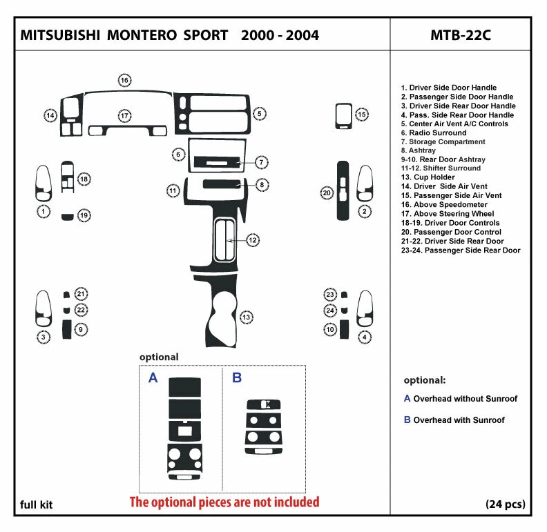 Juego de molduras de tablero de fibra de carbono interior para Mitsubishi Montero Sport 2000-2004 Foto 1 de 1
