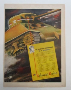 Vintage 1943 Belmont Radio Tank Commander Shouts Commands In A Whisper WW II ad - Picture 1 of 8