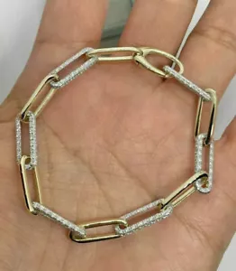 Paperclip Link Chain Bracelet 3Ct Created Diamond Women's 14K Yellow Gold Finish - Picture 1 of 5