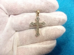 BEAUTIFUL LADY'S STERLING SILVER GOLD VERMEIL & DIAMOND CROSS PENDANT & NECKLACE - Picture 1 of 14