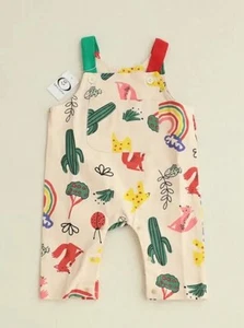 Miniolie Baby Multicolor Animals Overalls Cactus Rainbows Cotton Beige 18-24 Mo - Picture 1 of 12