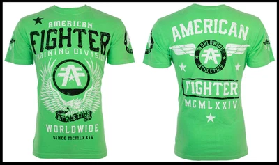 Camiseta AMERICAN FIGHTER Verde Neón FLY BY Atlética Gráfica Nueva Con Etiquetas Foto 1 de 4