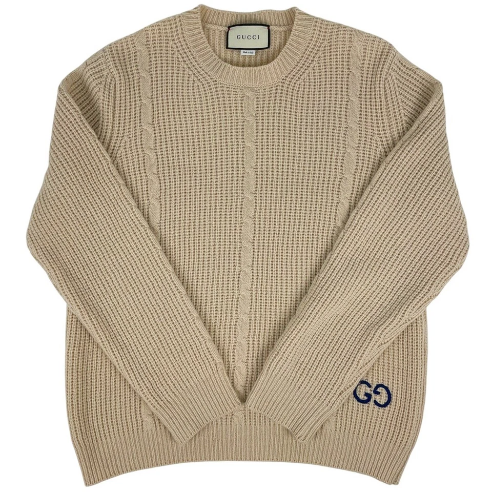 GUCCI Interlocking G sweater Cable knit double G sweater wool Beige Men JAPAN - Image 1 of 4