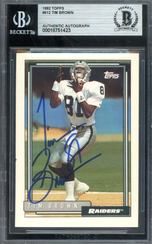 Tim Brown Beckett BAS Firmado 1992 Topps Autógrafo Raiders Foto 1 de 1
