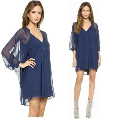 Mini Vestido DVF Diane von Furstenberg Azul Medianoche 100% Seda Fleurette Talla 4 Foto 1 de 4