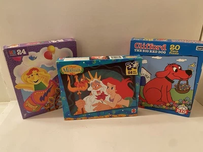 3 винтажные детские головоломки Disney: русалочка, красная собака Клиффорд, Барни - Изображение 1 из 4