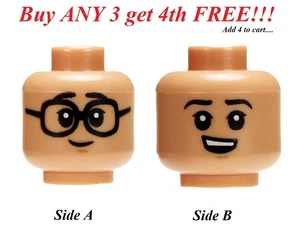 ☀️NUEVA LEGO Minifigura Minifigura Doble Cara Cabeza HOMBRE Gafas Sonrisa Abierta - Imagen 1 de 4