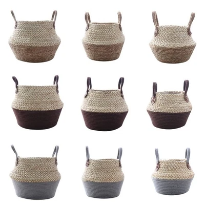 Maceta tejida nórdica hecha a mano paja lavandería picnic juguete cesta de almacenamiento macramé Foto 1 de 4