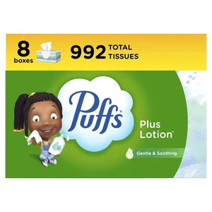 Puffs Plus Lotion Facial Tissues, 8 Family Boxes, 124 Facial Tissues per Box,... - Picture 1 of 8