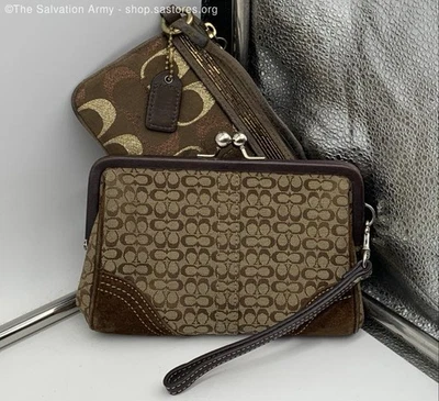 Coach Women's Brown Signature Print Inner Pockets Wristlet Wallet Lot Of 2 - Image 1 of 4
