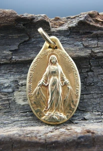 † COLGANTE CATÓLICO OVALADO MEDALLA MILAGROSA BVM ORO AMARILLO 18K de FRANCIA † - Imagen 1 de 14