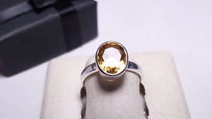 Estate 2.25ct Oval Citrine simple Bezel Sterling Silver 3mm band Ring #22191 - Picture 1 of 6