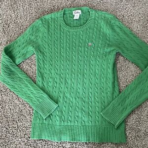 Lily Pulitzer Women’s Green Pink Logo Long Sleeve Sweater Cable Knit Size M