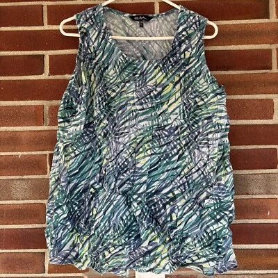 Camiseta sin mangas Ulla Popken azul verde estampado floral concha para mujer 20/22 A233 Foto 1 de 4