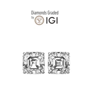 IGI 2.0Ct F VS1 Asscher Lab Diamond Basket Stud Earrings Push Back Platinum 900 - Picture 1 of 9
