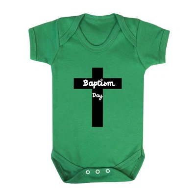 Black Cross Baptism Day Christian Infant Toddler Baby Cotton Bodysuit One Piece - Image 1 of 4