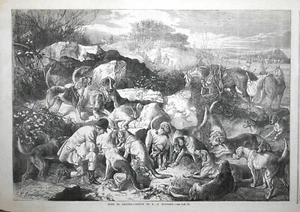 GONE TO GROUND; Fox Hunting scene;1867 by G B Goddard, Large Antique Print - Picture 1 of 1