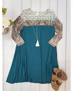 Daze of Wonder Contrast Print 3/4 Sleeve Swing Dress - Picture 1 of 5
