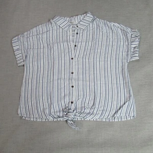 Como Vintage Top Damen PM Petite blau gestreift Knopf Shirt Küste Strand adrett - Bild 1 von 7