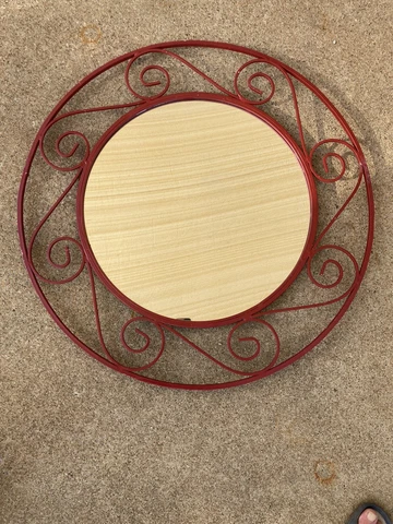 Vintage Red Round  Wall  Mirror Wrought Iron Cover