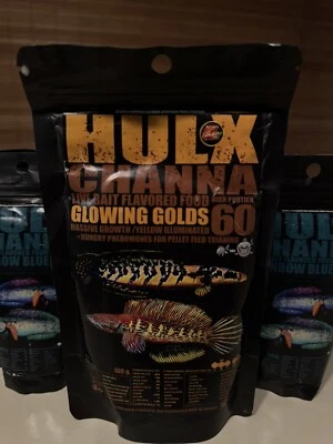 Hulx Channa Glowing Golds Snakehead Fish Food Huge Growth Advanced Color 100g