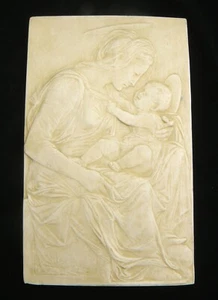 VINTAGE PLAQUE of da Settignano's VIRGIN & CHILD stamped MOULAGE MUSEE DU LOUVRE - Picture 1 of 6