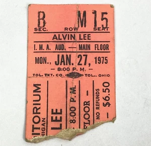 Alvin Lee Ten Years After Ticket Stub Concert Jan 27 1975 Flint Michigan IMA - Picture 1 of 5