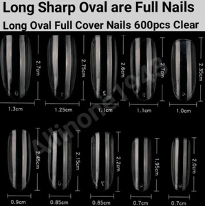 600Pc Long Sharp Oval Full Cover Artificial French False Fake Nail Tips Jargod - Picture 1 of 7