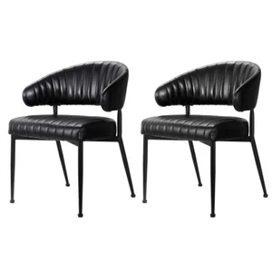 Artiss 2x Dining Chairs Armchair Cafe Chair Kitchen Leather Hollow Back Black - Picture 1 of 7