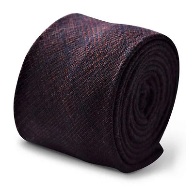Frederick Thomas Designer Tweed Wool Mens Tie - Dark Navy Blue & Orange - Check - Image 1 of 4
