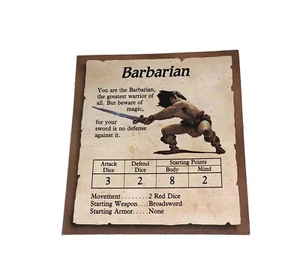 HeroQuest Milton Bradley Board Game 1990 Original Heroes Barbarian Card - Picture 1 of 5