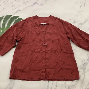 PalaPala Womens Blouse Top Size M/L Red Floral Embroidered Lagenlook 3/4 Sleeve - Picture 1 of 12