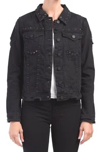 Blank Denim Jean Jacket in Distressed Black w/ Stud & Rhinestone Detailing sz S - Picture 1 of 2