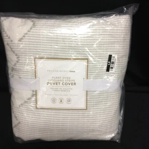 Pottery Barn PB Teen Plant Dyed Jaquard Stripe Bed Duvet Cover Full Queen Grey - Picture 1 of 3