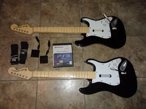 SONY PLAYSTATION 3 LOT 2 WIRELESS GUITARS FENDER DONGLES ROCK BAND GAME LOT RB1 - Picture 1 of 13