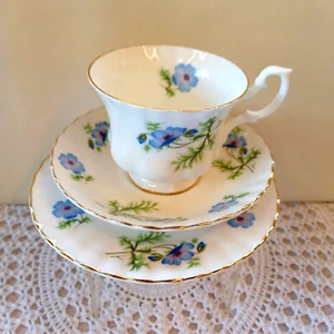Vintage 1950s RICHMOND Bone China Tea Cup/ Saucer /Side Plate BLUE POPPY Design - Picture 1 of 9