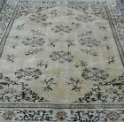 Nice 9'x5 feet distressed muted wool rug faded oriental medallion grey Carpet