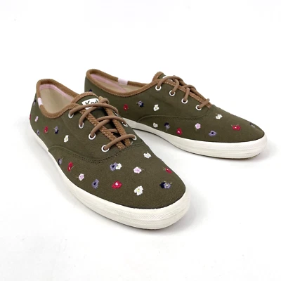 Keds Champion Sneaker Shoe Womens 10 Olive Green Floral Embroidered Canvas NWOB - Image 1 of 4