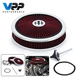 14" X 3" Round Red High Flow Thru Washable Air Cleaner Drop Base 350 SBC Racing - Picture 1 of 13