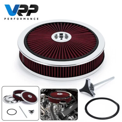 14" X 3" Round Red High Flow Thru Washable Air Cleaner Drop Base 350 SBC Racing - Image 1 of 4