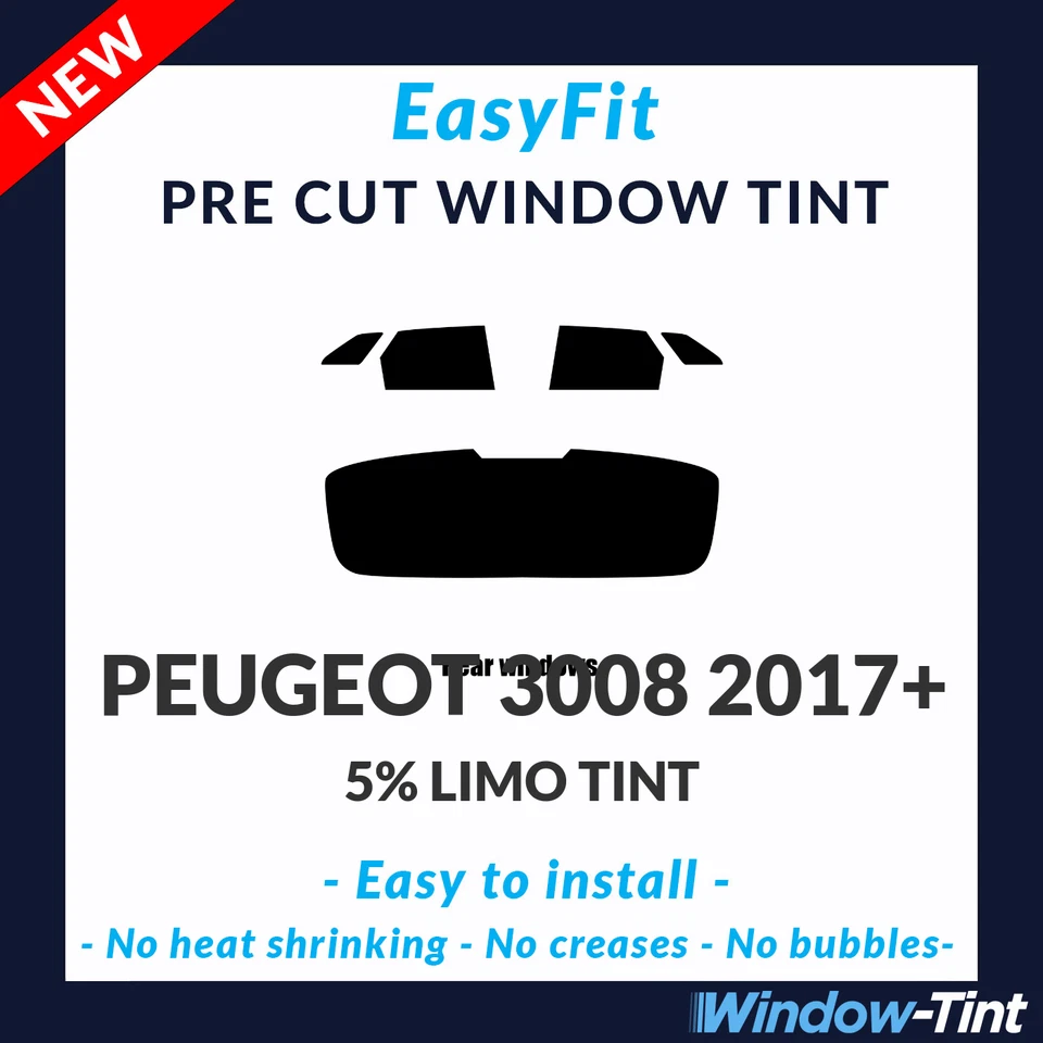 EasyFit Static Pre Cut Window Tint For Peugeot 3008 2017 5% Limo Rear - Image 1 of 3